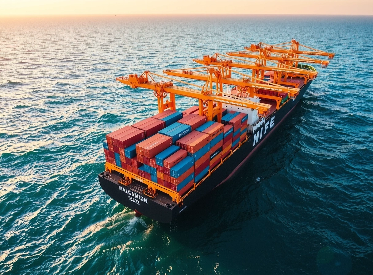 Global maritime logistics hub at twilight